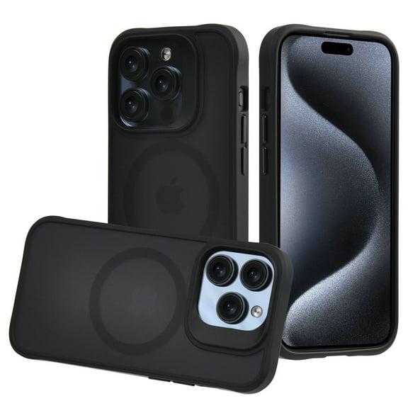 Designed for Apple iPhone 15 Pro Max Hybrid Protective Hard Back PC   TPU Compatible with MagSafe, Shockproof Raised Camera Protection Phone Case Cover [Black]