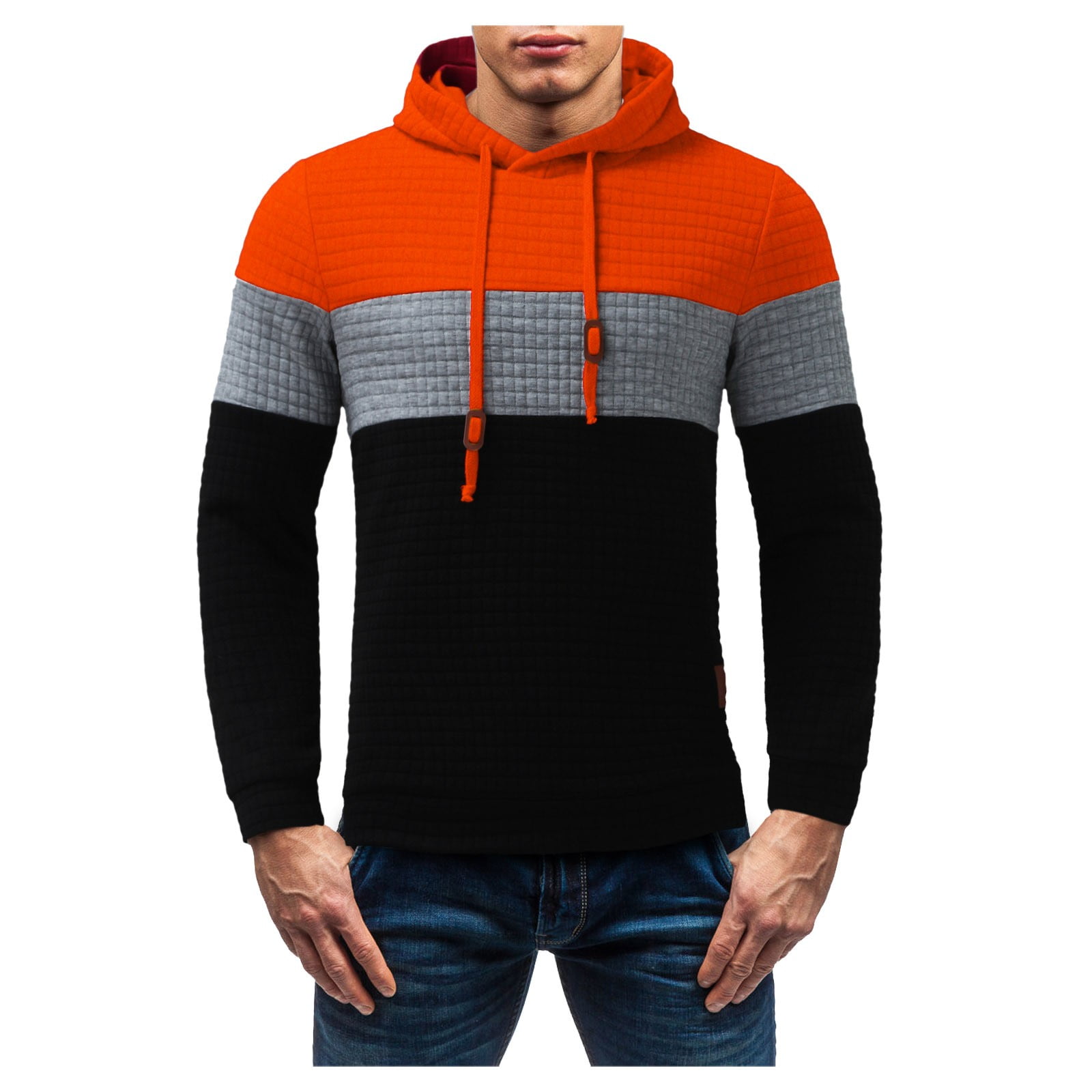 color block plaid panel zip up hoodie jacket