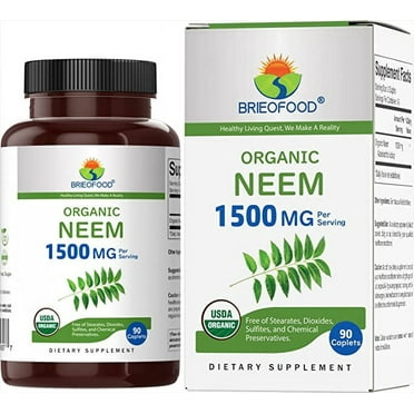 Brieofood Organic Neem 1500mg, 45 Servings, Vegetarian, Gluten Free, 90 Vegetarian Tablets