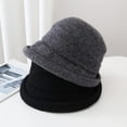 thumbnail image 3 of CoCopeaunts Small Bucket Hats for Women Autumn Winter Woolen Basin Hat Solid Color Casual Girl Fisherman Hat with Roll-up Brim, 3 of 8