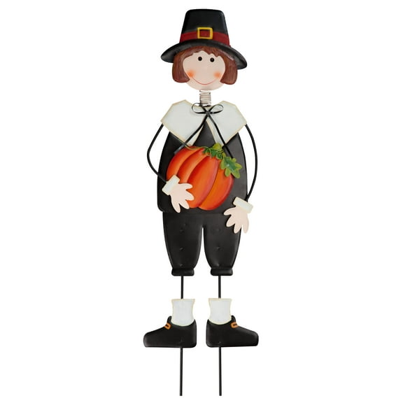Miles Kimball Pilgrim Boy Metal Lawn Stake by Maple Lane Creations, Thanksgiving Yard Décor