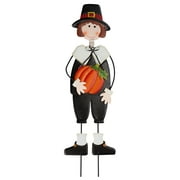 Miles Kimball Pilgrim Boy Metal Lawn Stake by Maple Lane Creations, Thanksgiving Yard Décor