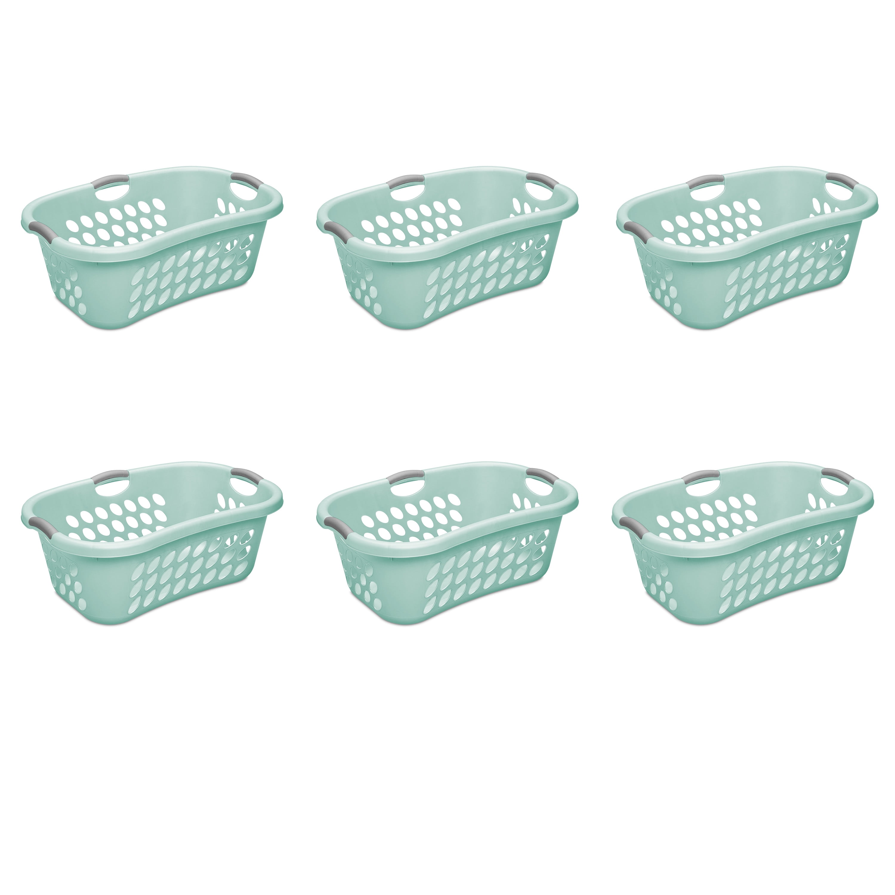 Sterilite 1.25 Bushel Ultra™ HipHold Laundry Basket Plastic, Aqua Chrome,  Set of 6