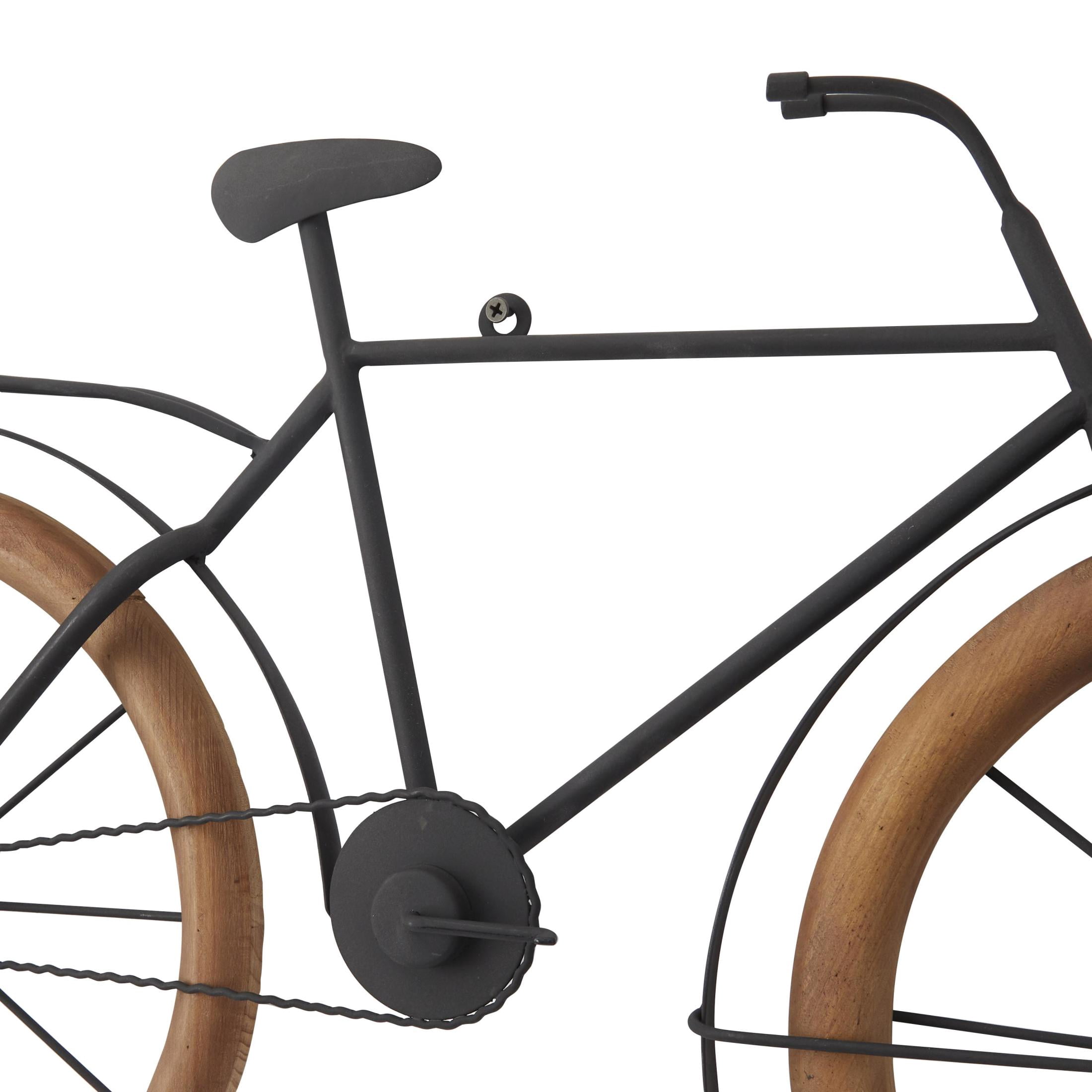 DecMode Brown Metal Bike Wall Decor with Wood Wheels