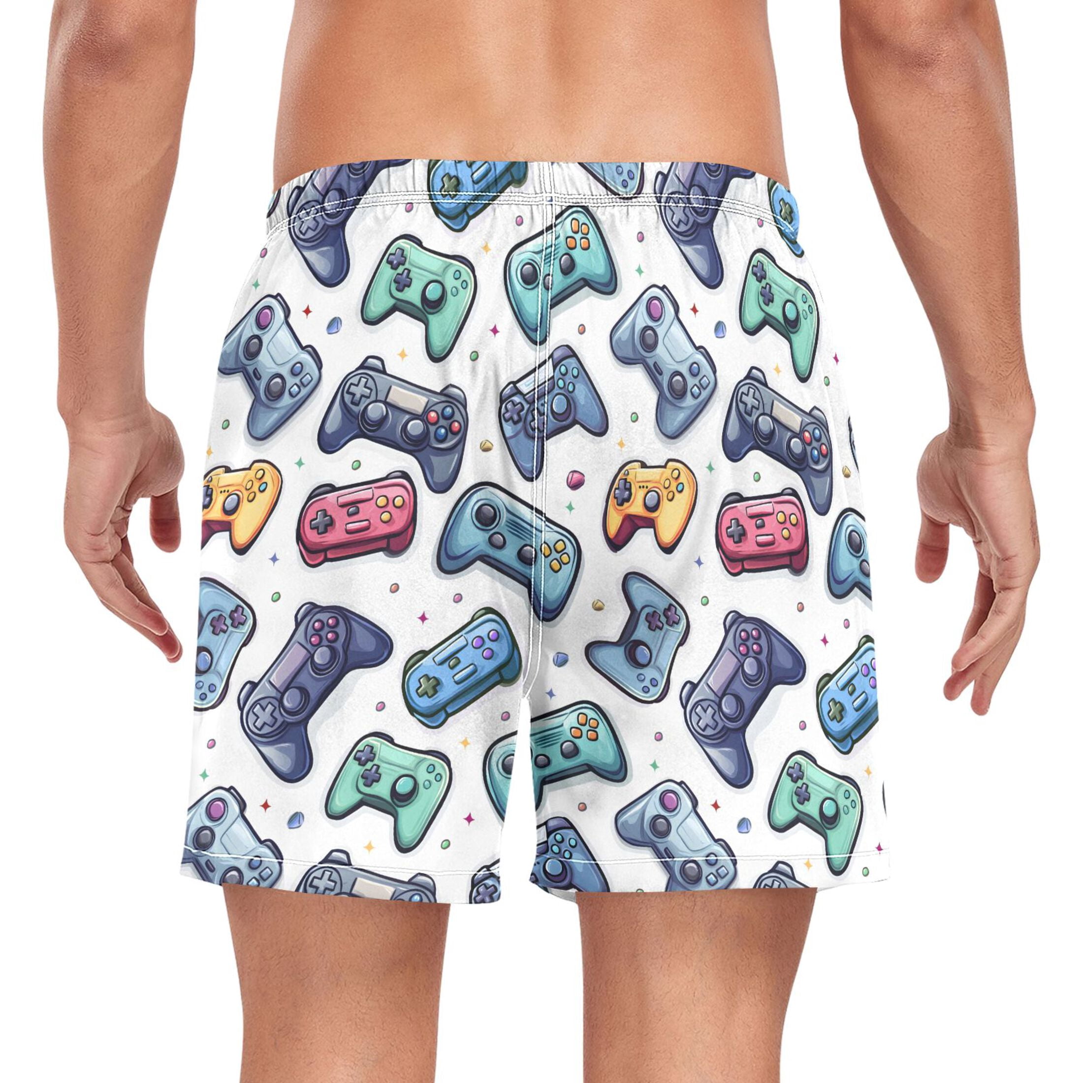 joogoo Men's Cartoon Game Controller Swim Trunks with Liner Pocket Beach Shorts XXL