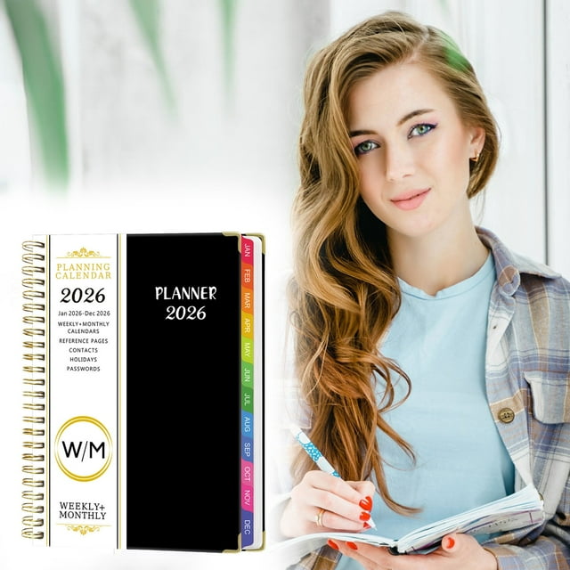 1Pc 2026 Weekly Monthly Planner,January to December 2026 Date Book with 15 Minute Increments,Daily Schedule Pocket Organizer,2026 Planner,2026 Calendar,Black