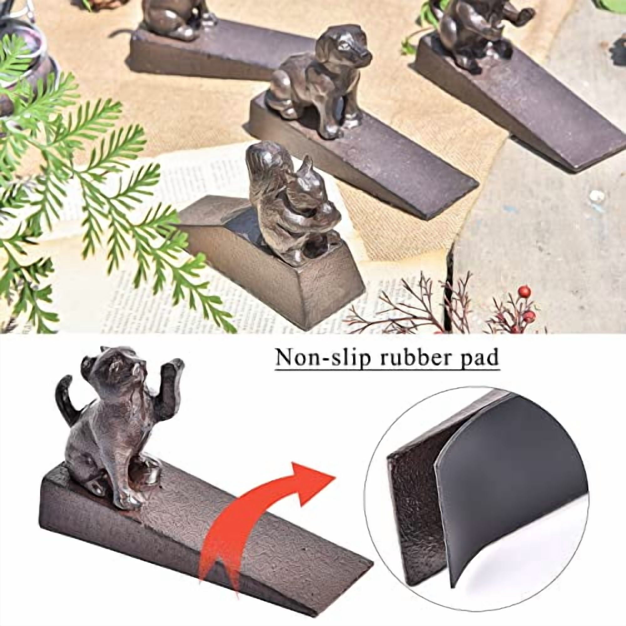 Sungmor Heavy Duty Cast Iron Cat Door Stops | Decorative Cute Animal Statue Metal Door Stopper Wedge with Non-Slip Mat | Solid & Antique Style Windproof Door Holder for Patio Yard Garden Farmhouse