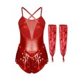 thumbnail image 2 of Kaerm Women Sequin Latin Dance Dress With Gloves Jazz Tango Salsa Rumba Ballroom Dance Outfits Red M, 2 of 7