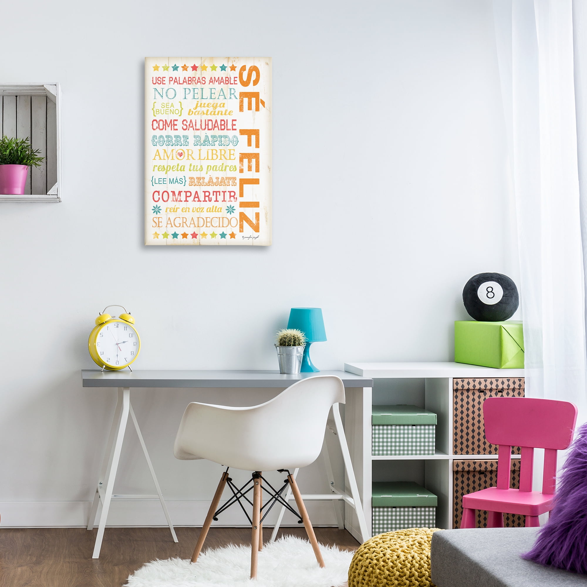 Stupell Industries Frases para Ser Feliz Inspirational Quotes & Sayings Painting Wrapped Canvas Art Print Wall Art, 20 x 30