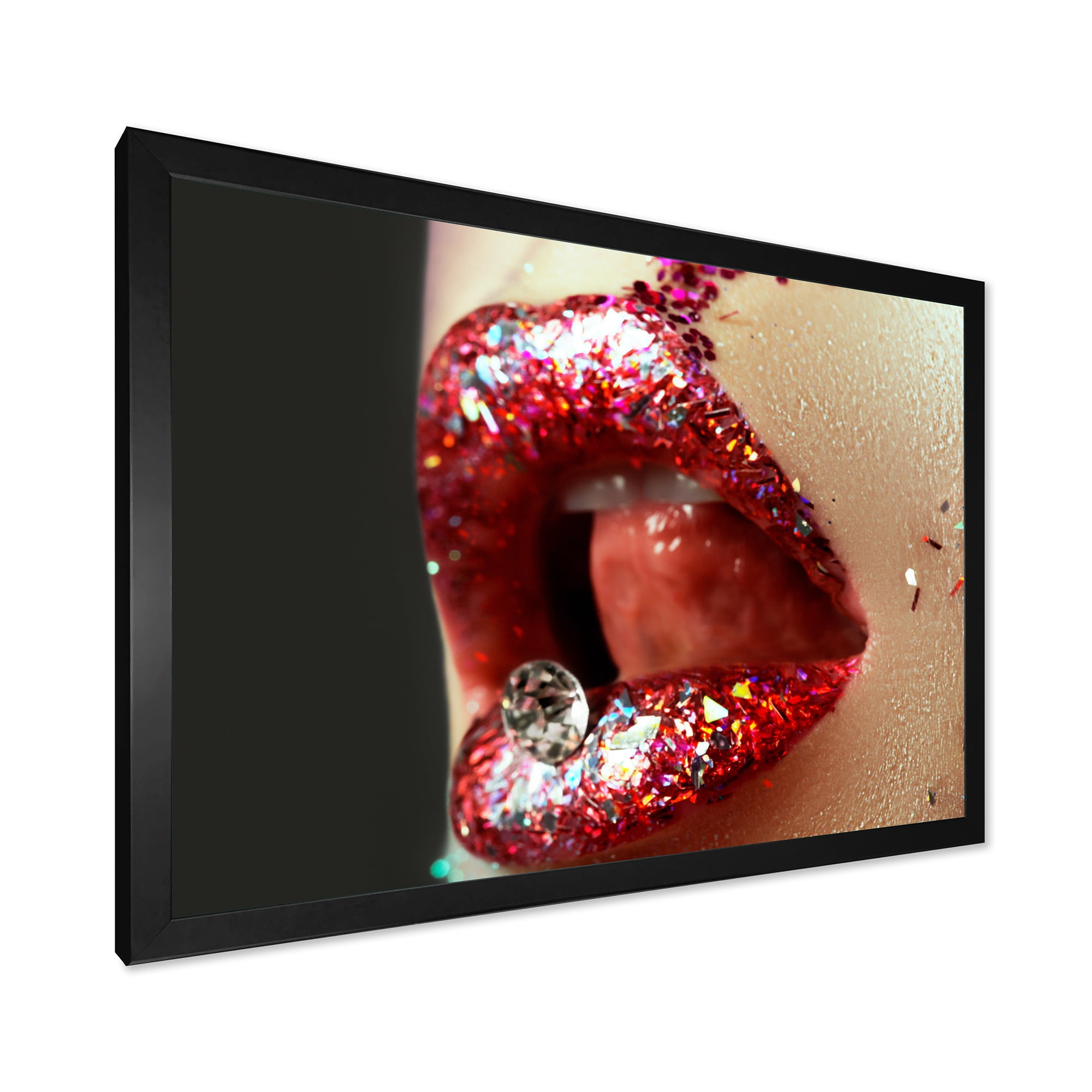 Designart 'Artistic Girl Lips Make-Up' Modern Framed Art Print