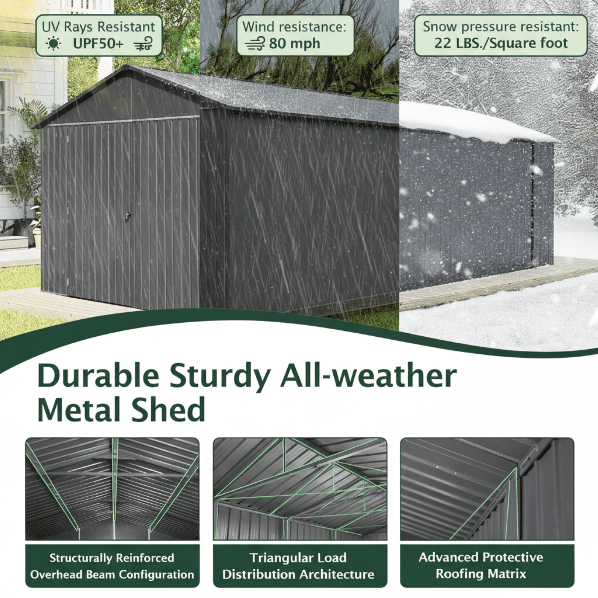 DuraYu 12x15 ft Steel Garden Storage Shed with Double Doors, Lockable, Dark Grey