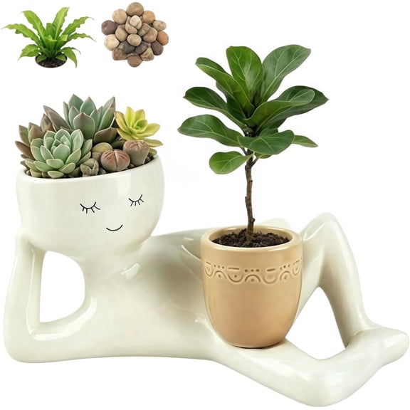 Funny Plant Pots, Lazy Guy Planter with Drainage Hole, Resin Face Planter Pot for Succulents and Cactus, Funny Flower Pot for Indoor Outdoor Home Office Garden Decor Gift (#1)