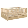 thumbnail image 5 of Full Size Wood Daybed with Fence Guardrails and 2 Drawers, Split into Independent Floor Bed & Daybed, Natural, 5 of 9