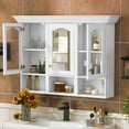 thumbnail image 3 of 47" Wall Mounted Bathroom Cabinet with Mirror, Cabinet with 3 Adjustable Shelves and 3 Open Compartments for Bathroom, Over The Toilet Space Saver Storage Cabinet with Glass Doors, 3 of 9