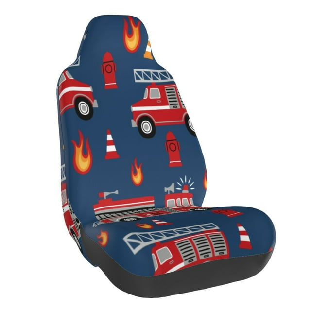 Wukai Fire Truck 1 Full Set Car Seat Covers with Soft Padding Universal Auto Front Seats Protector and Cushion Mat