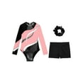 thumbnail image 5 of Doomiva Kids Girls Gymnastic Leotard Dance Biketard Unitard Bodysuit with Tumbling Athletic Shorts Scrunchies Set Pink&Black 6, 5 of 7