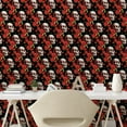 thumbnail image 2 of Ambesonne Skull Print Peel & Stick Wallpaper for Home, Roses Scary Gothic Art, 13"x72", Dark Pink Olive Green, 2 of 5