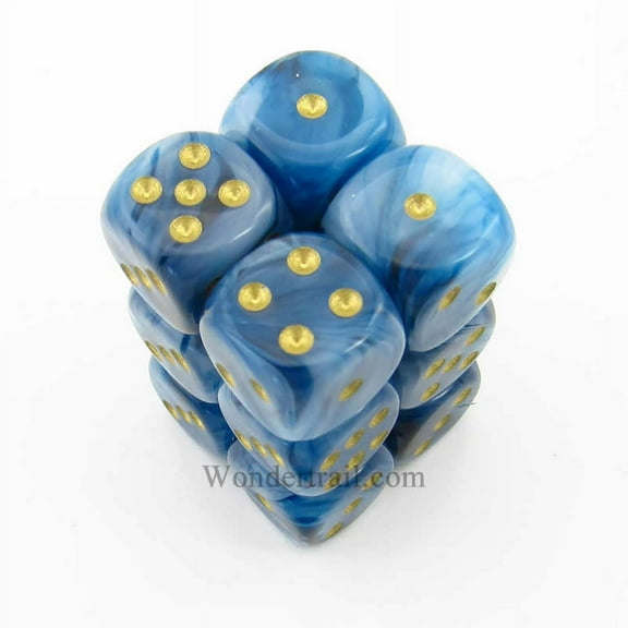 Teal Phantom Dice with Gold Pips D6 16mm (5/8in) Pack of 12 Chessex