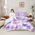 thumbnail image 4 of Homewish Flying Butterflies 3 Pieces Queen Comforter Set for Female Men Adults,Chic Purple Flowers Ultra Soft Bedding Sets,Spring Garden Bedding Comforter Set Breathable,Super Cozy Room Decor, 4 of 8