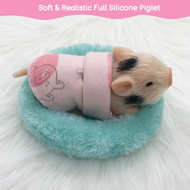 VOLOBE 5 Inches Silicone Piglet, Soft Mini Realistic Silicone Animals, Gift  Box with Amazing Silicone Piglet Accessories, Kids Lifelike Reborn