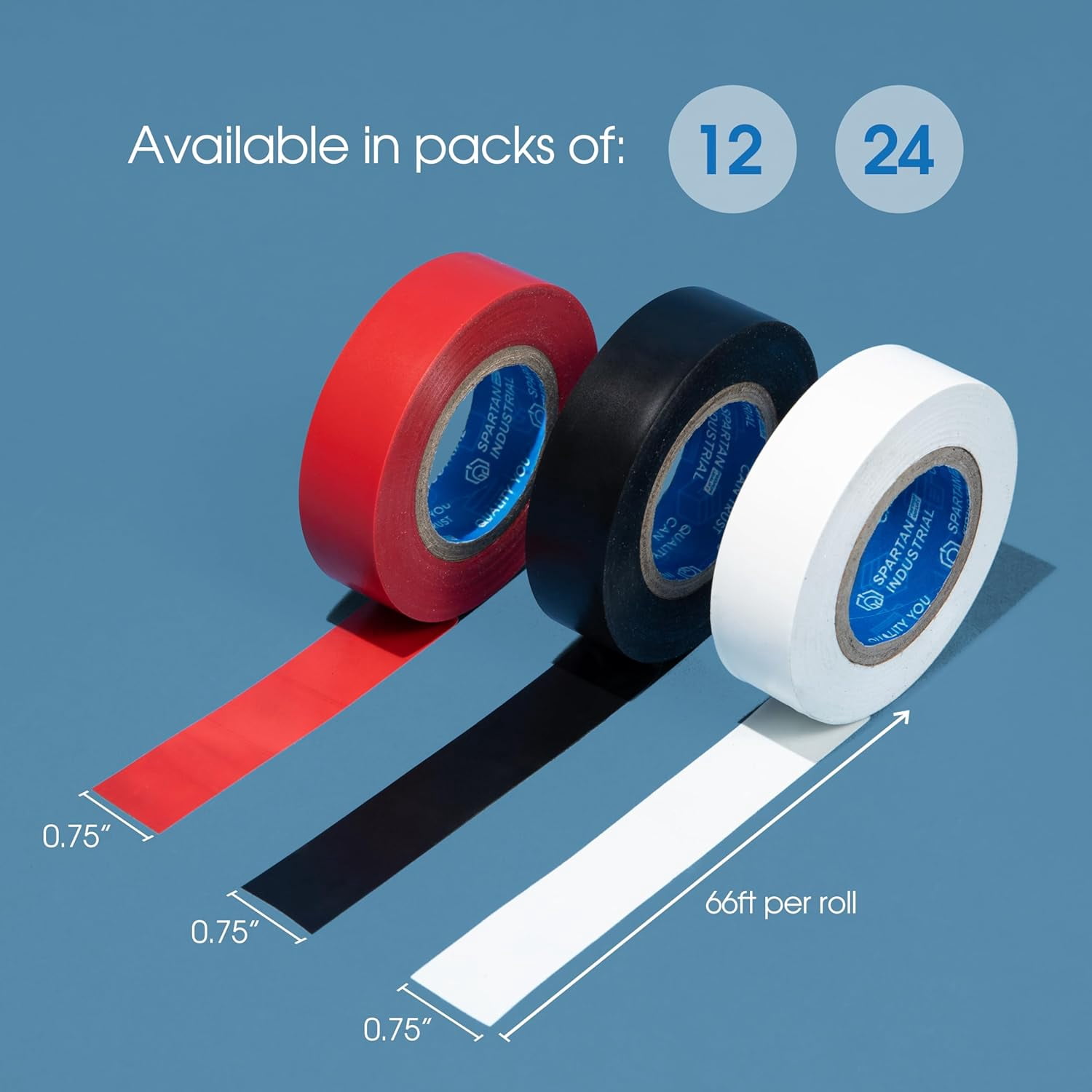 - 3/4" X 66' White Vinyl Tape 24 Rolls of Colored Electrical for Wires, Cables, Sports Equipment, and More