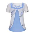 thumbnail image 4 of Mujeres de Verano Tops de Moda Casual Color Bloqueado Impreso Cuello en V Grande de Manga Corta, Blusa Ligera Y Elegante, 4 of 6