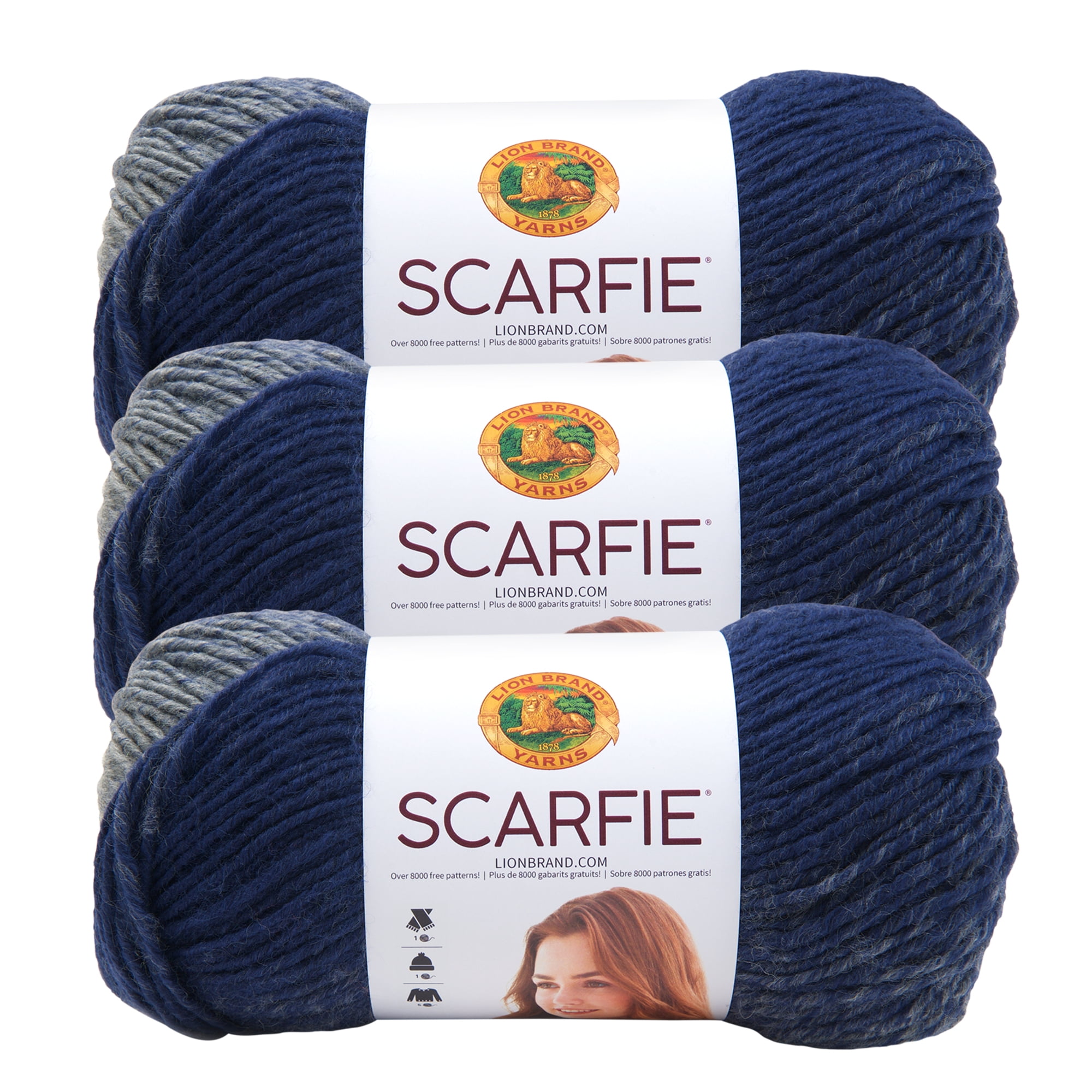 Lion Brand Yarn Scarfie Navy/Silver Scarf Bulky Acrylic, Wool MultiColor Yarn 3 Pack