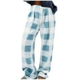 thumbnail image 2 of Ovbmpzd Womens Wide Leg Pants Plus Size Flannel Plaid Blue Pants Tall Winter High Waisted Lounge Pants for Women XXL, 2 of 6