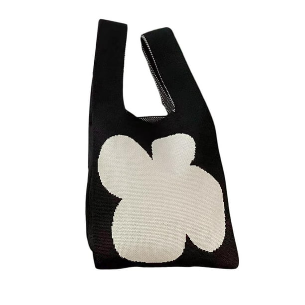 Bolso de hombro para mujer, bolso de flores, bolso de punto, bolso de mujer, elegante bolso de mano bohemio. Blanco