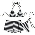 thumbnail image 2 of PNTUTB Women's Fashion Striped Deep V Neck Tie Side Briefs Bikini Three Piece Swimsuit Set, 2 of 6