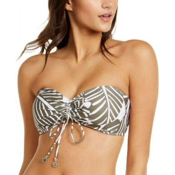 DKNY OLIVE Tie Front Bandeau with Removable Strap Bikini Swim Top, US X-Small