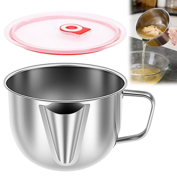 Toorise Reusable Gravy Separator Stainless Steel Fat Separator with Spout and Lid Heat Resistant Grease Separator for Stew Broth Soup