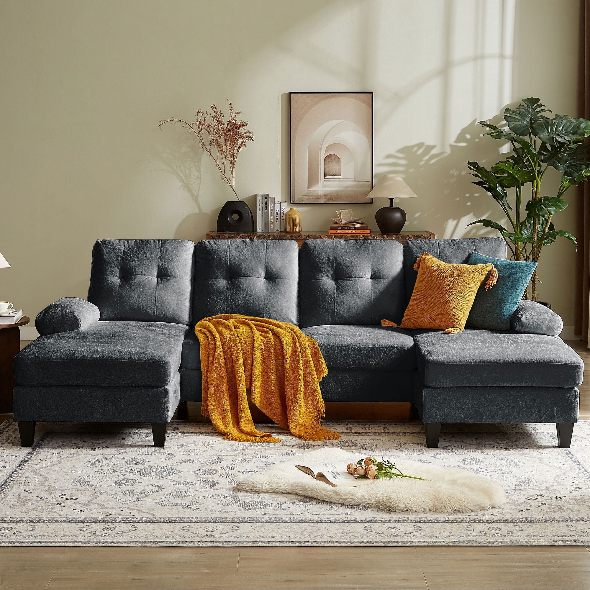 Pingliang Home 105" Sectional Sofa Couch with Oversized Double Chaises,Modern Chenille 4-seater U Shaped Couch,21" Deep Seat Sofa for Living Room Office Studio Apartment