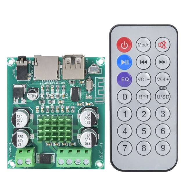 Placa amplificadora Bluetooth 50W 50W, placa amplificadora de audio 5.0 Módulo de placa amplificadora digital DC12-24V de doble canal con soporte de control remoto Memoria U Disco AUX