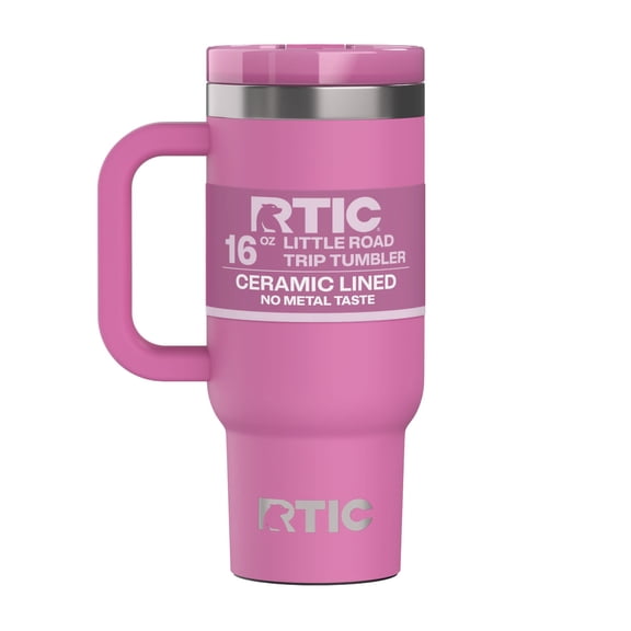 RTIC 16 oz Ceramic Lined Road Trip Tumbler, Leak-Proof Covered Straw Lid, Orchid