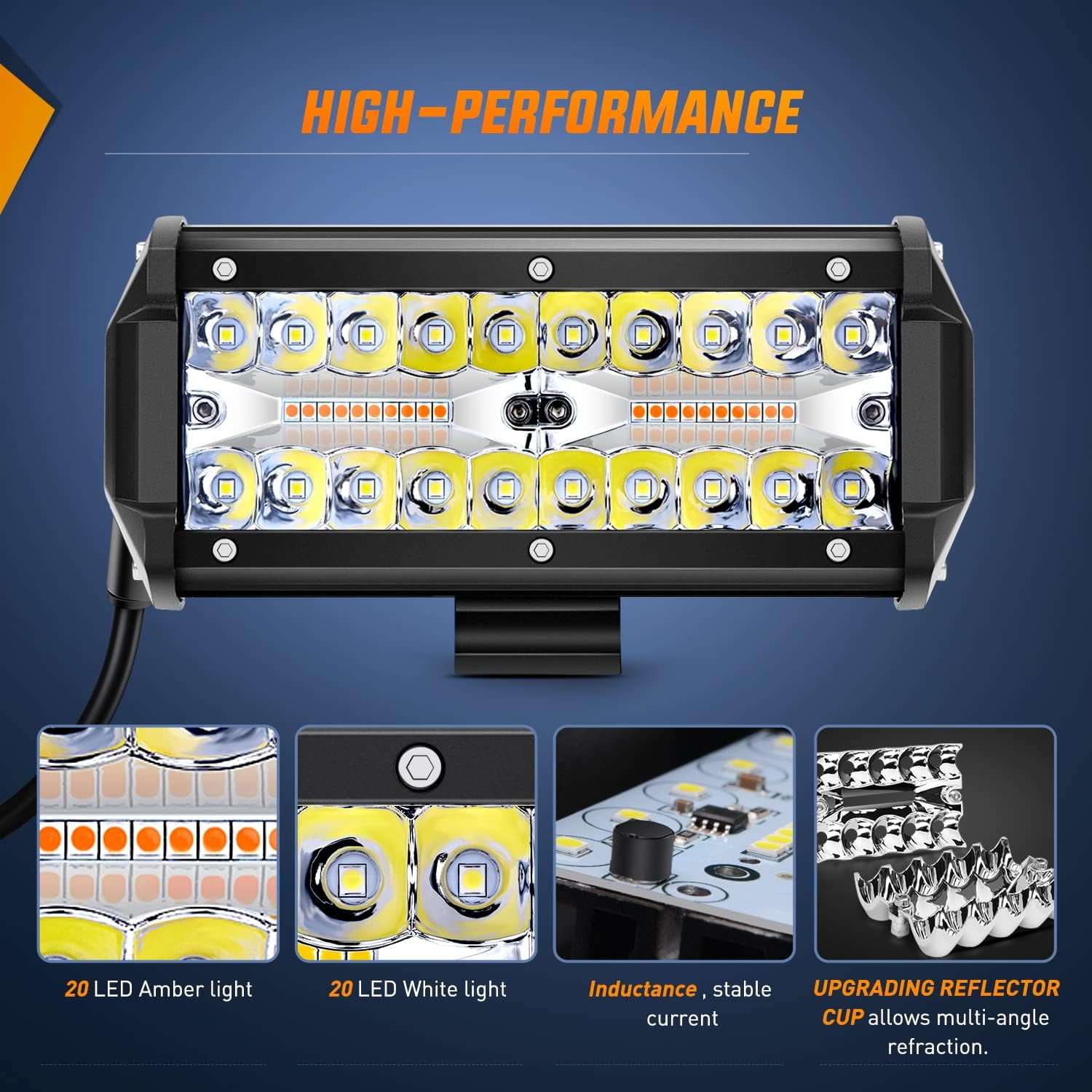 Nilight 2Pcs 6.5inch 120W Led Light Bar Amber White Strobe 6 Modes Memory Function Off-Road Truck Car ATV SUV Cabin Boat with 16AWG Wiring Harness Kit-2 Lead