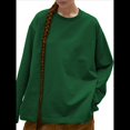 thumbnail image 1 of Camisetas de Larga Extragrandes para Mujer 2025, Camisetas Básicas de Cuello Redondo, Tops de Otoño, Ropa Informal de Entrenamiento Y2K Verde Oscuro L, 1 of 9