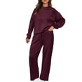 thumbnail image 4 of Huankd 2 Piece Sets for Women Spring Trendy Long Sleeve Sweatshirt Wide Leg Pants Loungewear Set Matching Sweatsuit Wine 2XL, 4 of 5