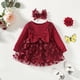 thumbnail image 2 of Odeerbi Niñas Rib Knit Mariposa Tul Vestido Primavera Otoño Manga Larga Gran Lazo Princesa Vestidos Encaje Bordado Malla Vestido, 2 of 9