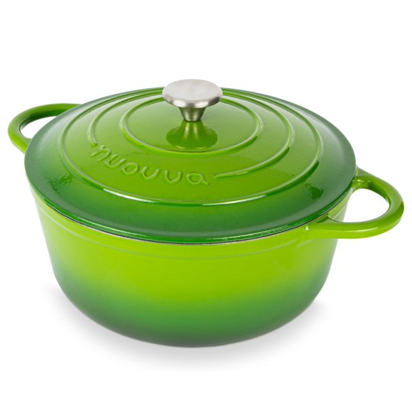 Cast Iron Dutch Oven with Lid - Non-Stick Ovenproof Enamelled Casserole Pot, Oven Safe up to 500 F - Sturdy Dutch Oven Cookware - Green, 6.4-Quart, 28cm - by Nuovva