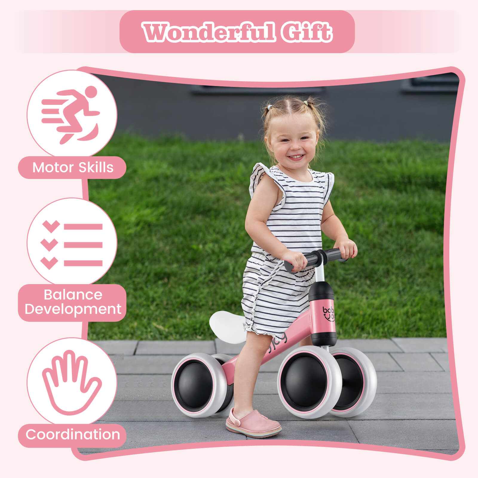Costway 4-Wheel Balance Bike, Pink photo 5