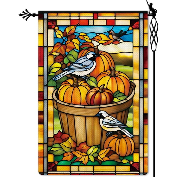 Autumn Pumpkin Garden Flag Double Sided Rustic Farmland Burlap Yard Decor 12.5x18 Inches