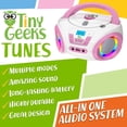 thumbnail image 2 of Restored TinyGeeks Tunes Kids Boombox CD Player + FM Radio + USB Aux, Stereo Speakers, Pink + White, 2 of 5