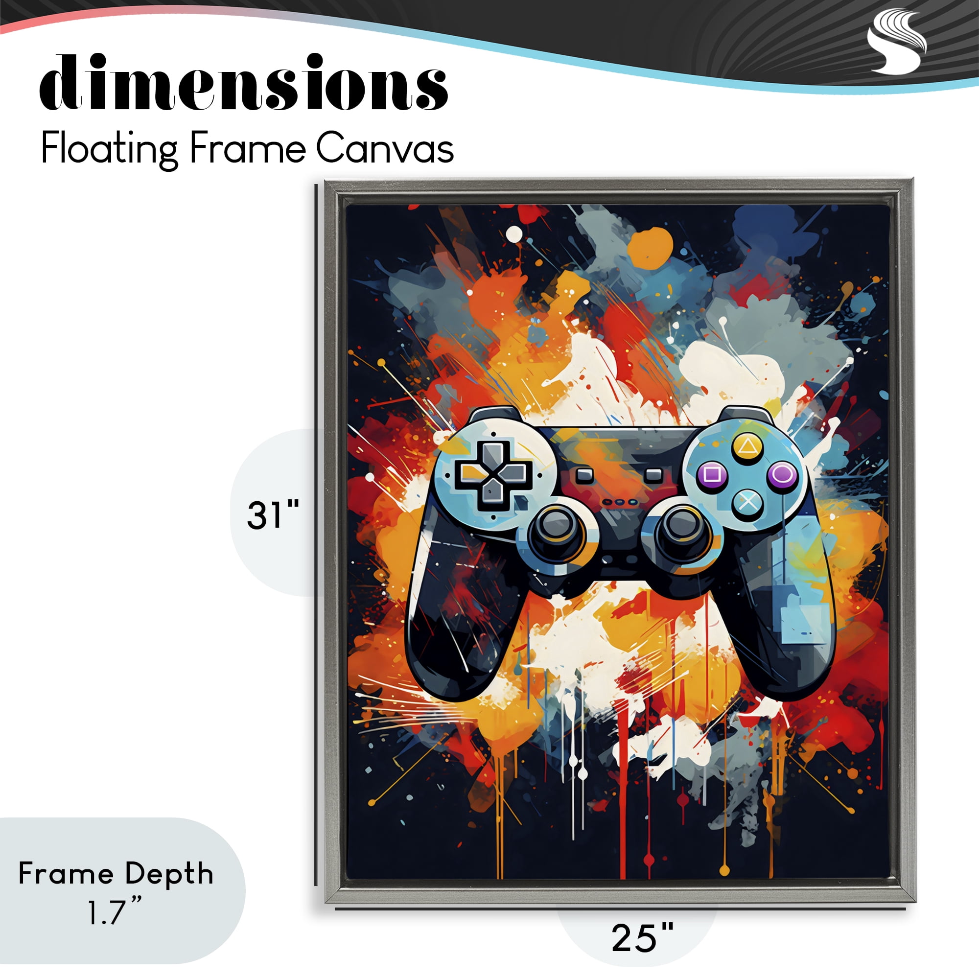 Stupell Industries Orange Paint Splash Gamer Gray Framed Floater Canvas Wall Art, design by Creative Studio