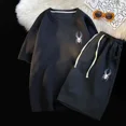 thumbnail image 4 of Conjunto de dos piezas de camiseta y pantalones cortos de manga corta con estampado de lujo de marca para hombre, traje informal para correr con estampado de gofres, ropa de entrenamiento de verano M-, 4 of 5