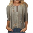 thumbnail image 1 of HKEJIAOI Chemises à Manches 3/4 pour Femmes Col Rond Imprimé Floral Tops d'Été, 1 of 5