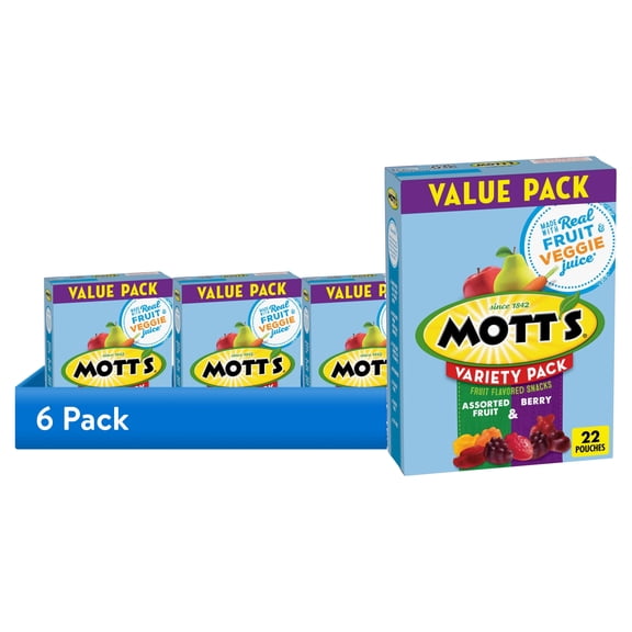 (6 pack) Mott's Berry and Assorted Fruit Flavored Snacks, Gluten Free, Value Pack, 22 Count, 17.6 oz