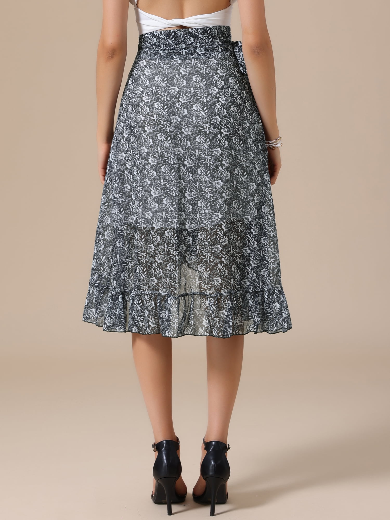 DARING DIVA Women's Hem Beach Ruffle Skirts Medium Black