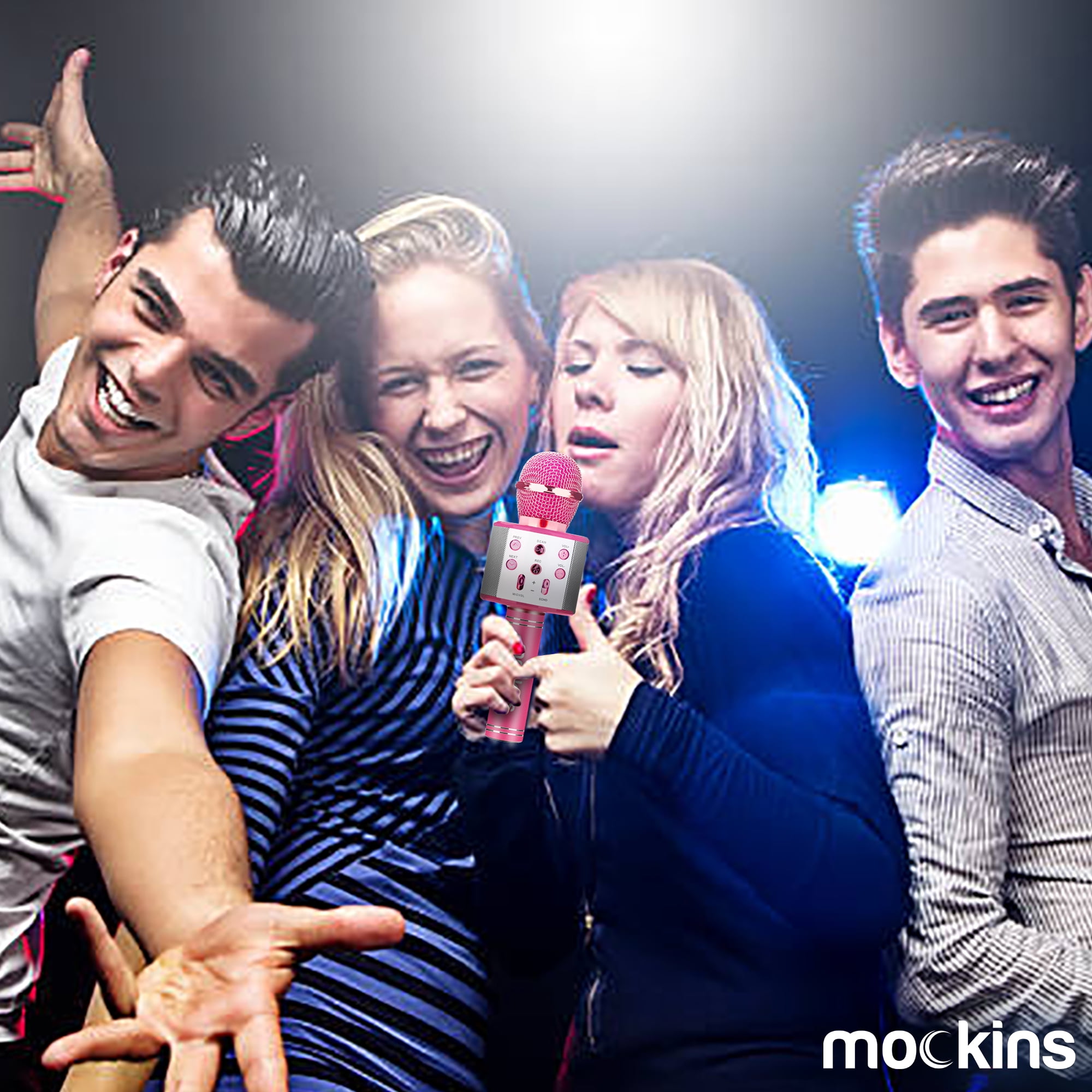 Nevlers Pink Karaoke Microphone with Colorful LED Lights, Voice Changer and Wireless Bluetooth Speaker for Singing