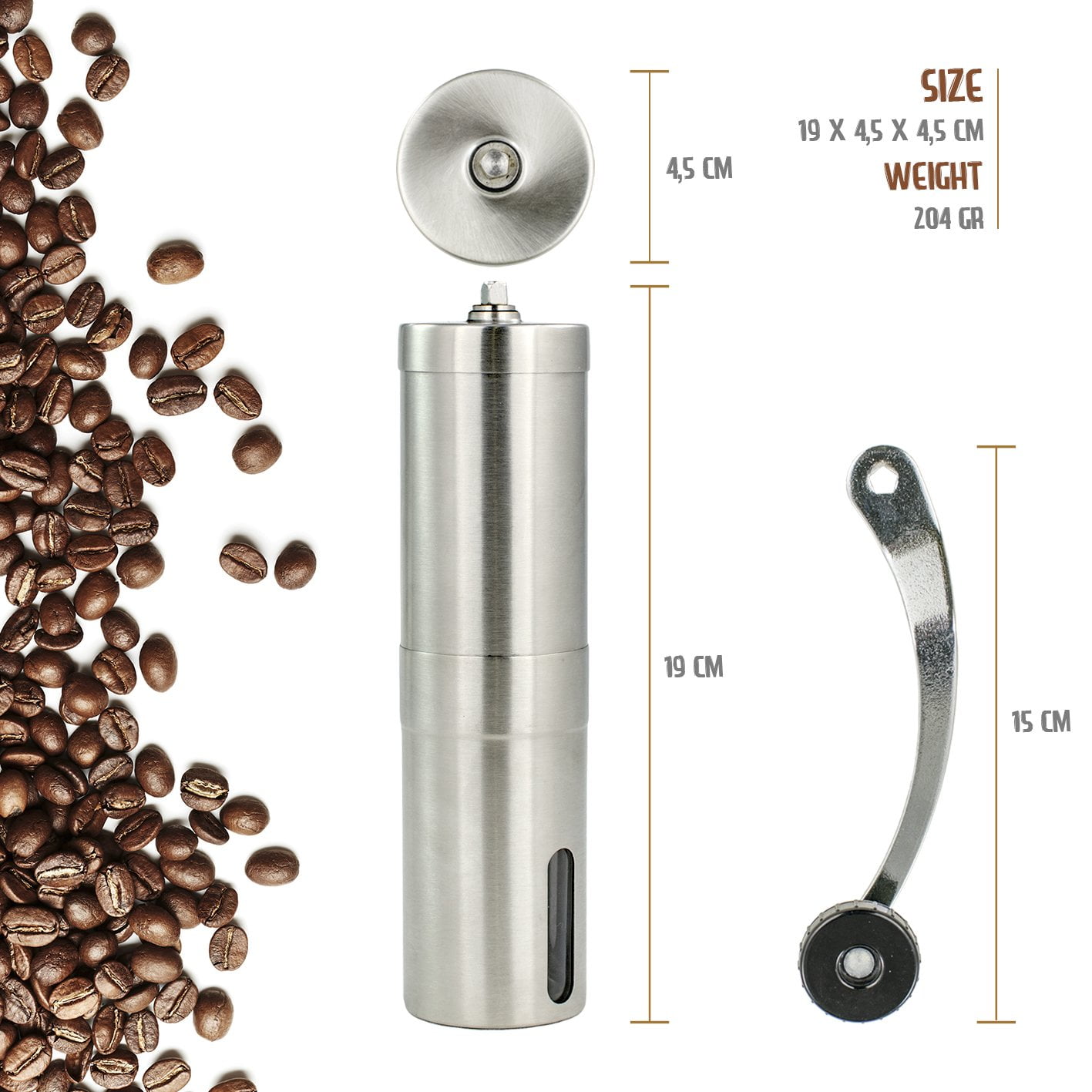 KitchenPRO Stainless Steel Manual Coffee Grinder Aeropress Compatible